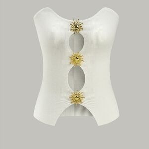 Commense Knit Vest Corset Ribbed Metal Buttons Cream S NWT